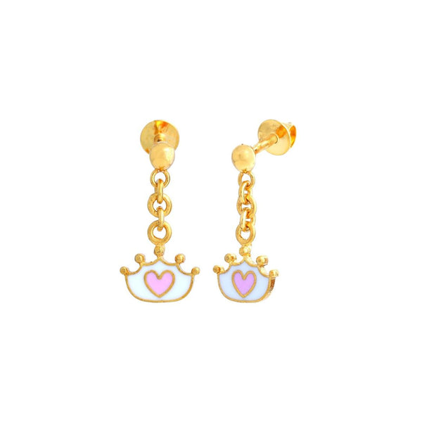 Crown heart Drop Kids Gold Earrings - Arista Jewels