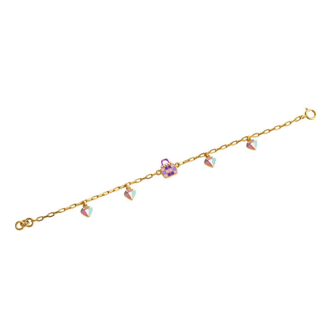 Purse Hanging Charms Kids Gold Bracelet in yellow gold