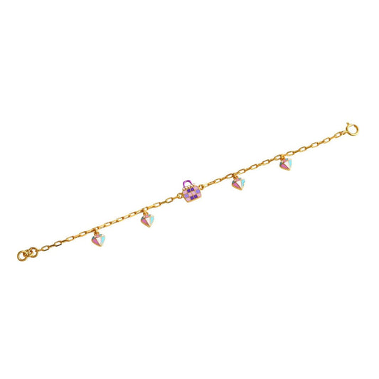 Purse Hanging Charms Kids Gold Bracelet in yellow gold