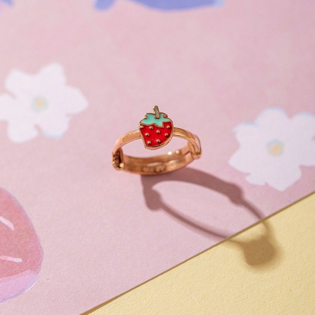 Red Strawberry Kids Gold Ring - Arista Jewels