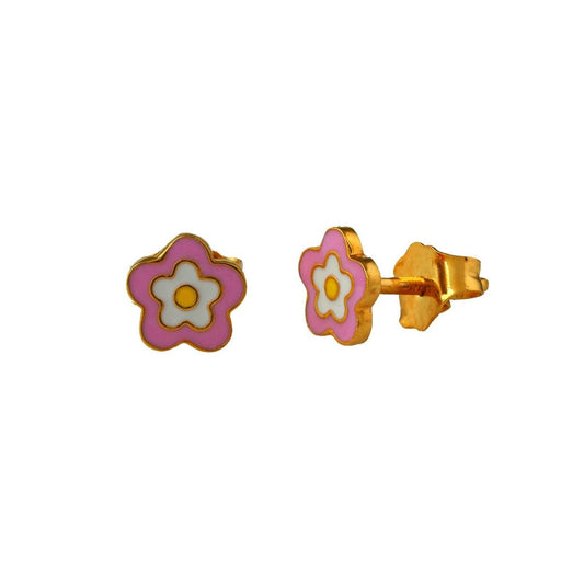Pink and Yellow Flower Kids Gold Earrings - Arista Jewels