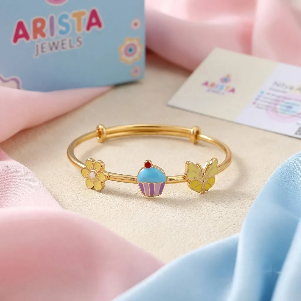 Silver Sweet Bloom Silver Kada – Flower, Cupcake & Butterfly – Artistic styled product image
