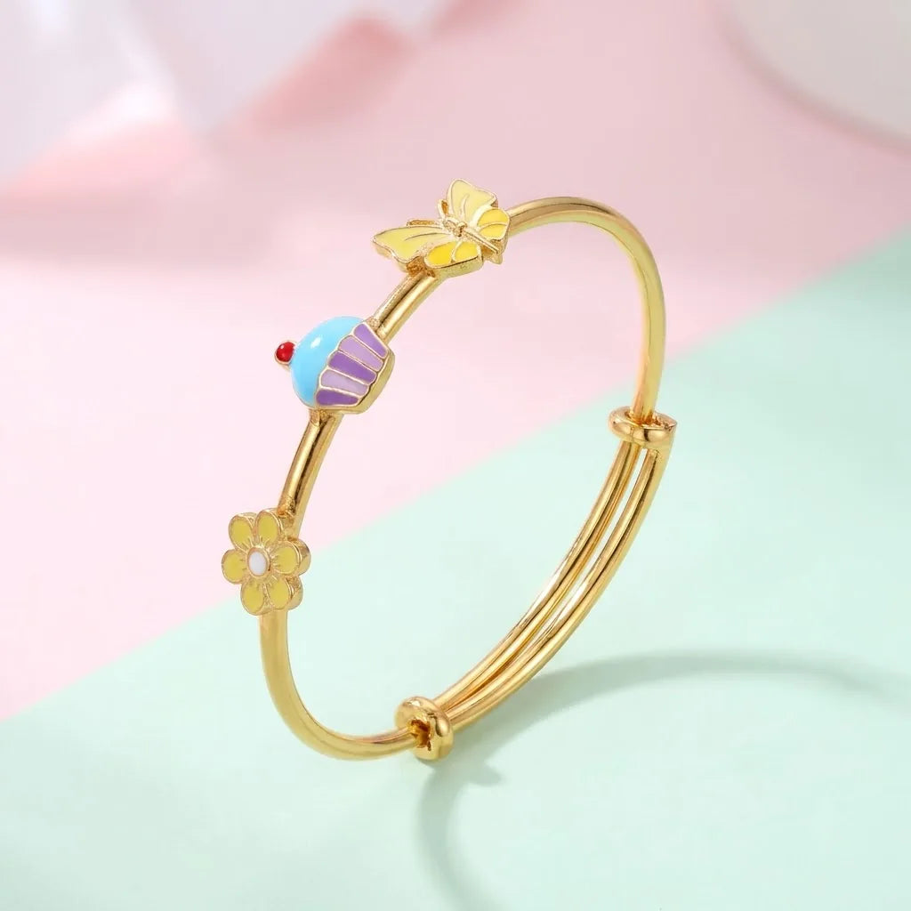 Silver Sweet Bloom Silver Kada – Flower, Cupcake & Butterfly – Alternate dynamic angle