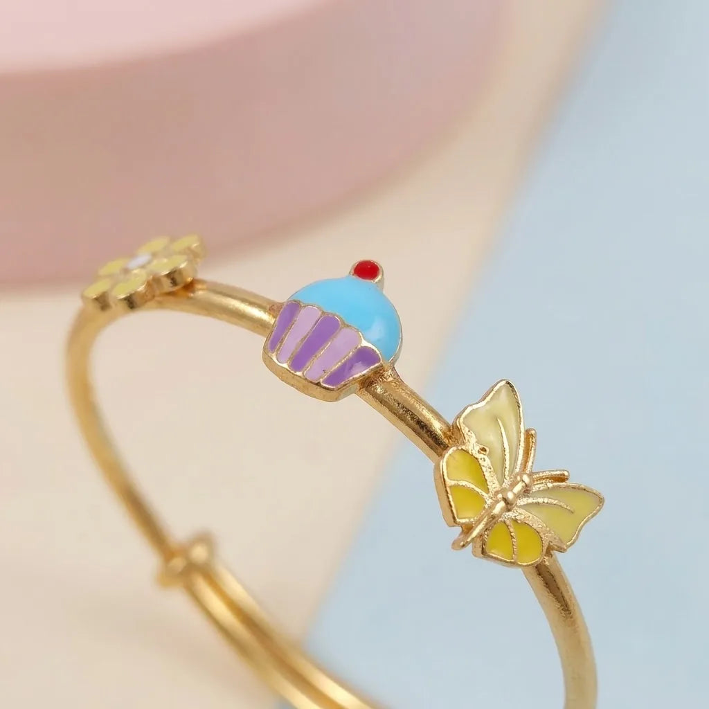 Silver Sweet Bloom Silver Kada – Flower, Cupcake & Butterfly – Close-up product detail