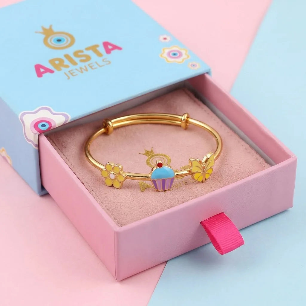 Silver Sweet Bloom Silver Kada – Flower, Cupcake & Butterfly – Arista Jewels packaging