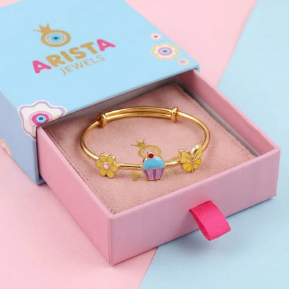 Silver Sweet Bloom Silver Kada – Flower, Cupcake & Butterfly – Arista Jewels packaging