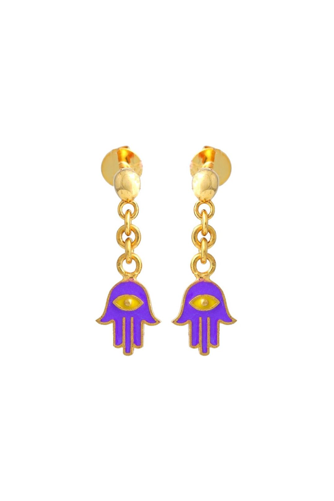 Purple Hamsa Drop Kids Gold Earrings - Arista Jewels