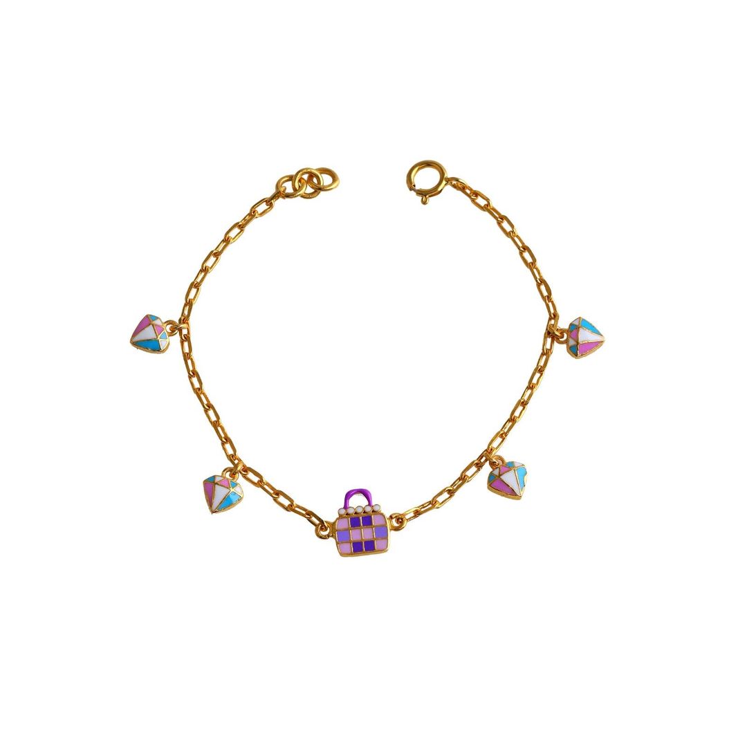 Purse Hanging Charms Kids Gold Bracelet in yellow gold, product image 2