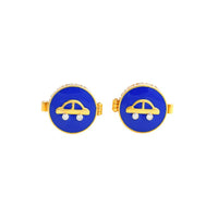 Sterling Silver Cufflink Car Blue Enamel for Newborn to 15 Years | Hypoallergenic