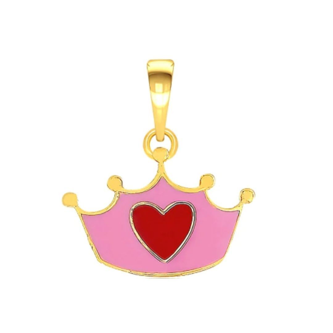 Cute Crown Heart Kids Gold Pendant - Arista Jewels