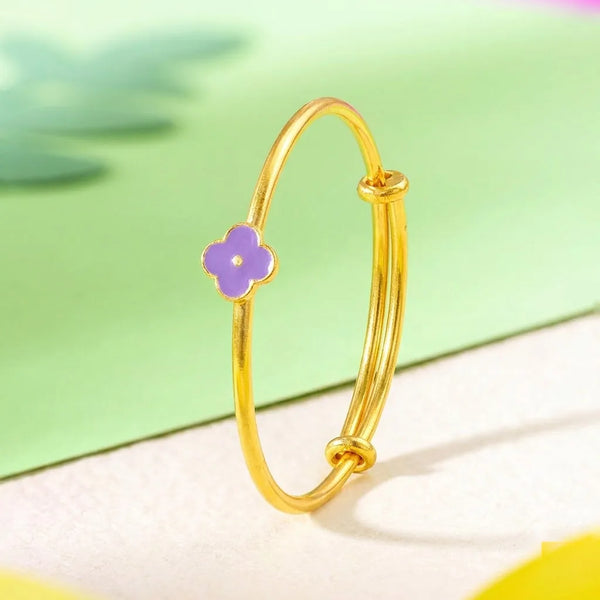 Silver Blossom Silver Kada – Purple Flower Charm – gallery image 2