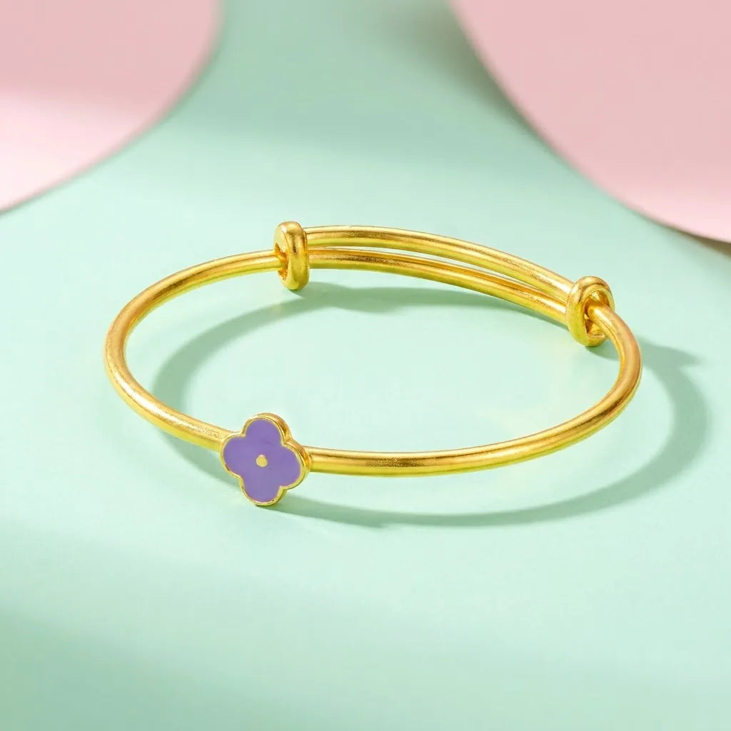 Silver Blossom Silver Kada – Purple Flower Charm – gallery image 3
