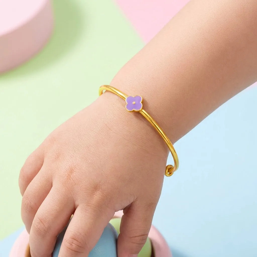 Silver Blossom Silver Kada – Purple Flower Charm – gallery image 12