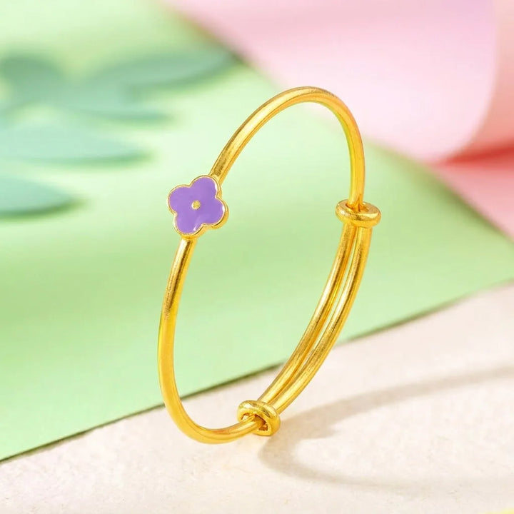 Silver Blossom Silver Kada – Purple Flower Charm – main product image