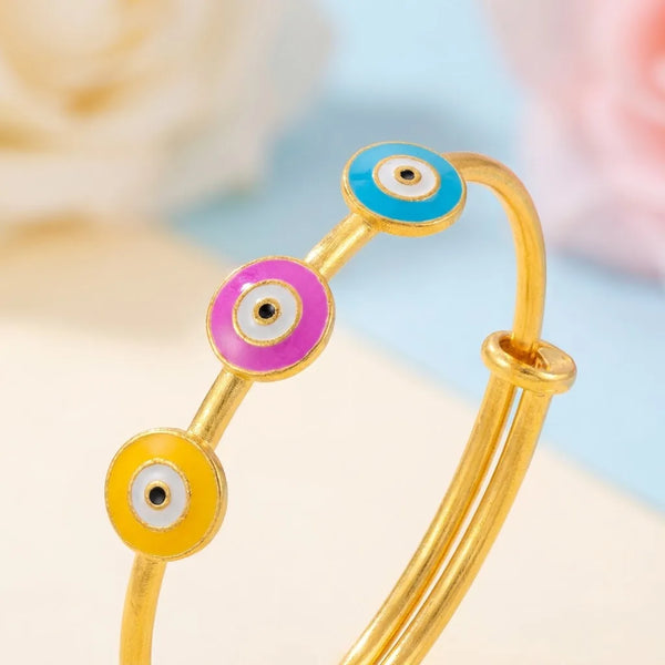 Silver Evil Eye Trio Kada – Yellow, Pink & Blue Charms – gallery image 2