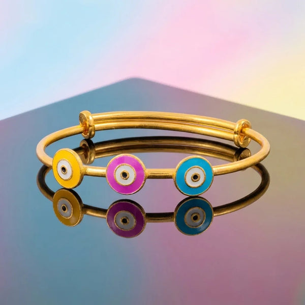 Silver Evil Eye Trio Kada – Yellow, Pink & Blue Charms – gallery image 4