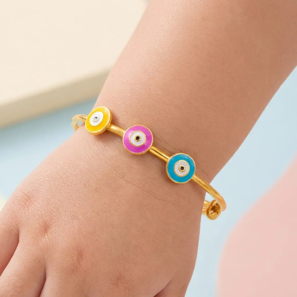 Silver Evil Eye Trio Kada – Yellow, Pink & Blue Charms – gallery image 5