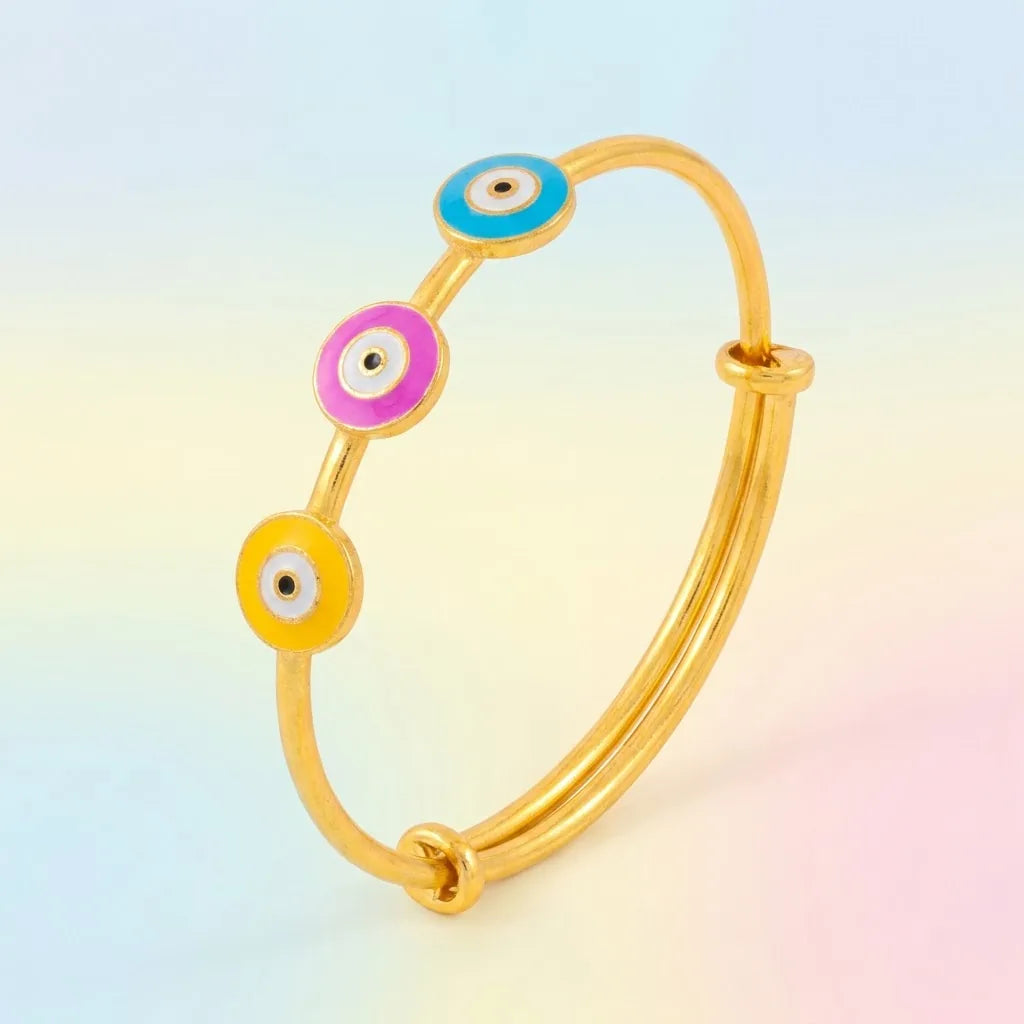 Silver Evil Eye Trio Kada – Yellow, Pink & Blue Charms – gallery image 8