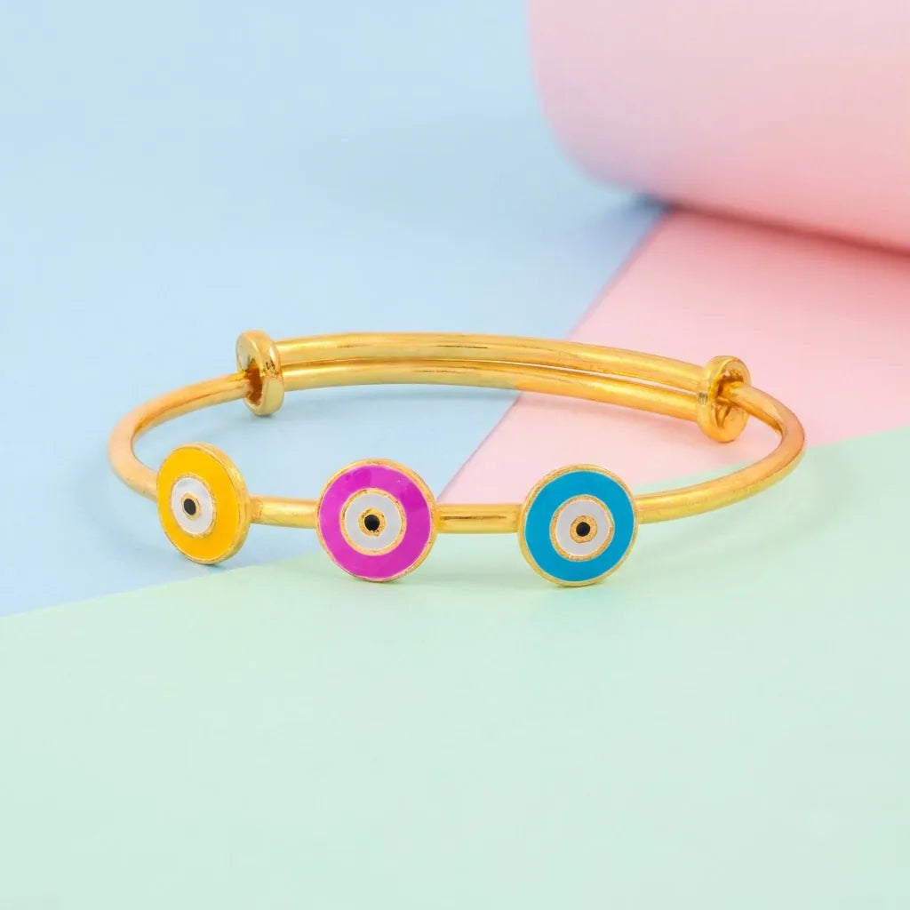 Silver Evil Eye Trio Kada – Yellow, Pink & Blue Charms – main product image