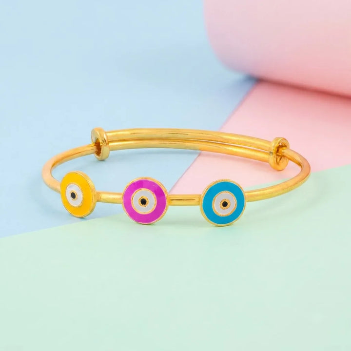 Silver Evil Eye Trio Kada – Yellow, Pink & Blue Charms – main product image