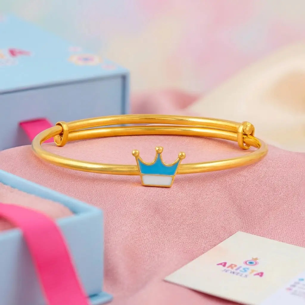 Silver Royal Crown Silver Kada – Blue Enamel Charm – Artistic styled product image