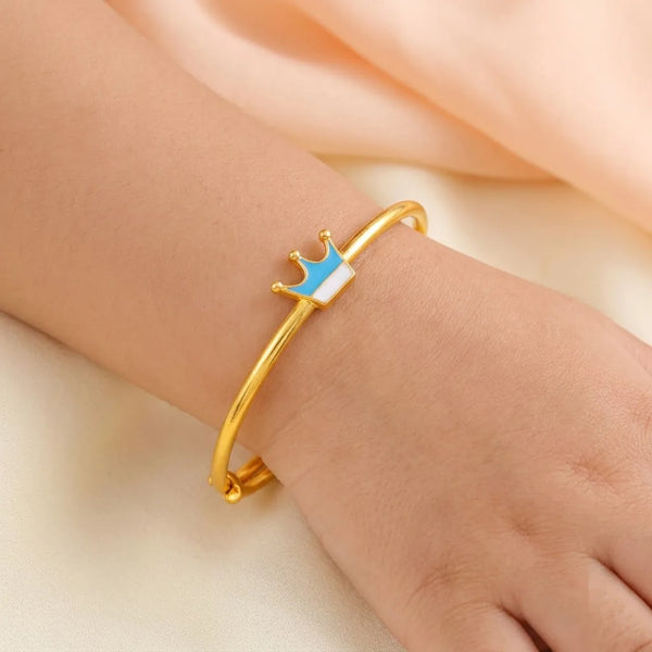 Silver Royal Crown Silver Kada – Blue Enamel Charm – Product shown on a child’s wrist