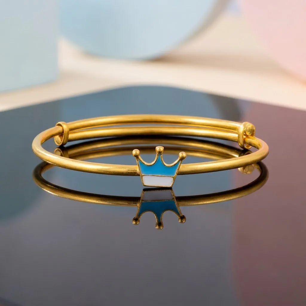 Silver Royal Crown Silver Kada – Blue Enamel Charm – Reflective studio view