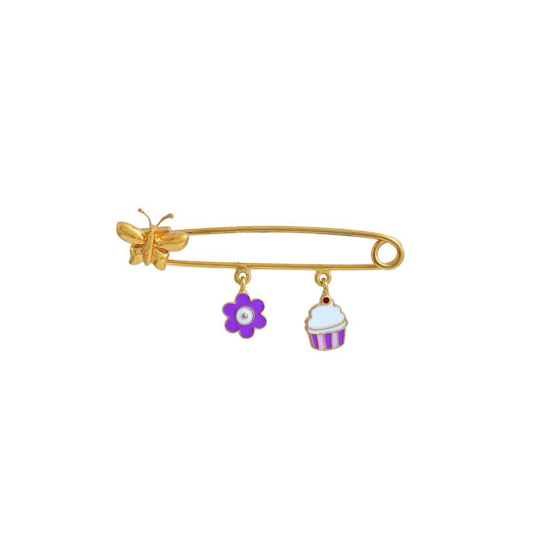Flower and Cupcake Kids Gold Pin - Arista Jewels
