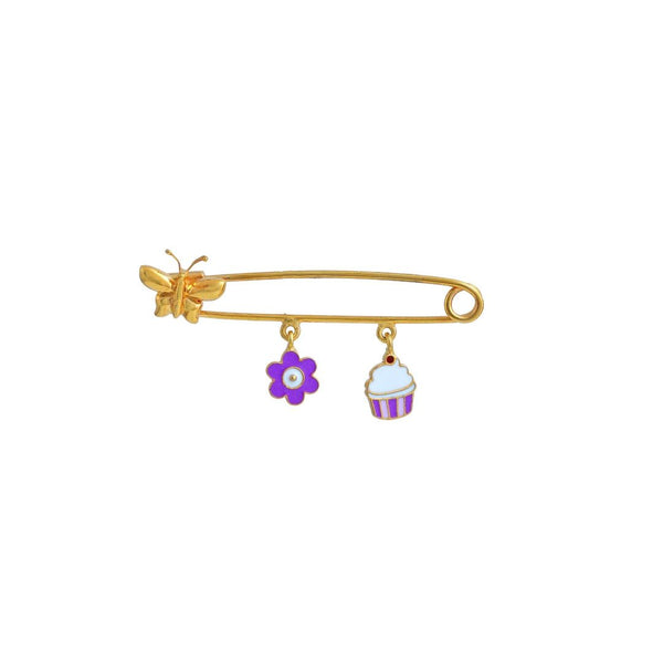 Flower and Cupcake Kids Gold Pin