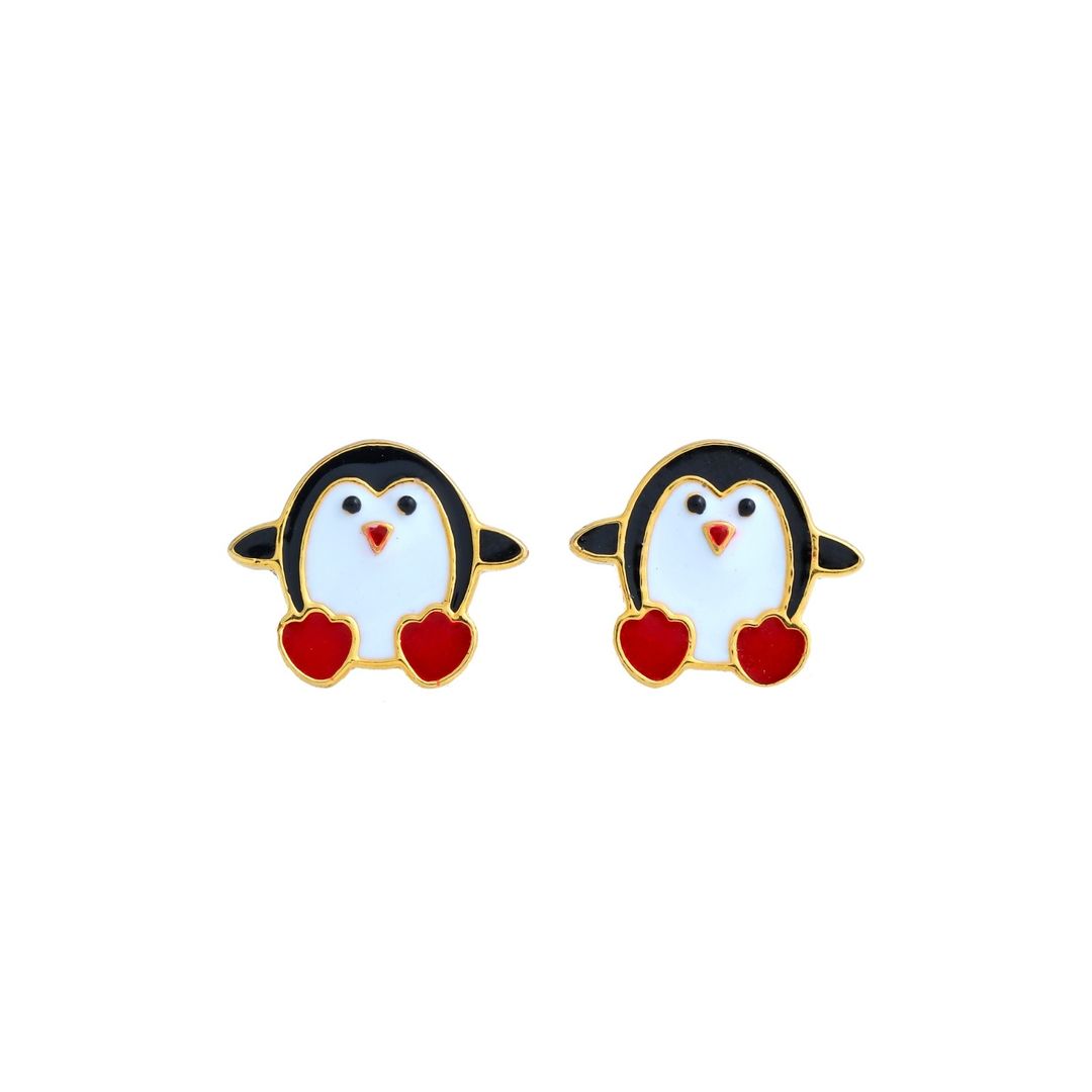 Penguin Kids Gold Earrings - Arista Jewels