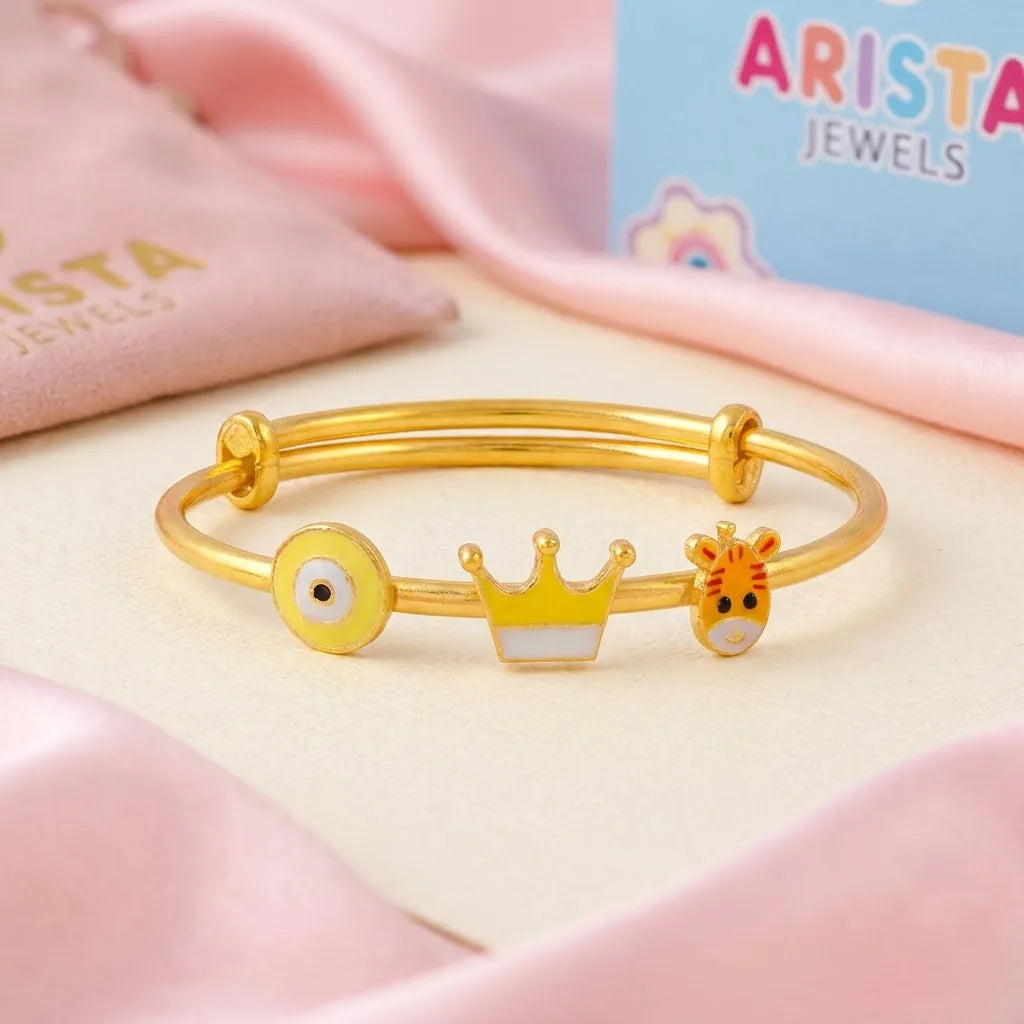 Silver Lucky Charm Kada Kada – Evil Eye, Crown & Giraffe – Artistic styled product image