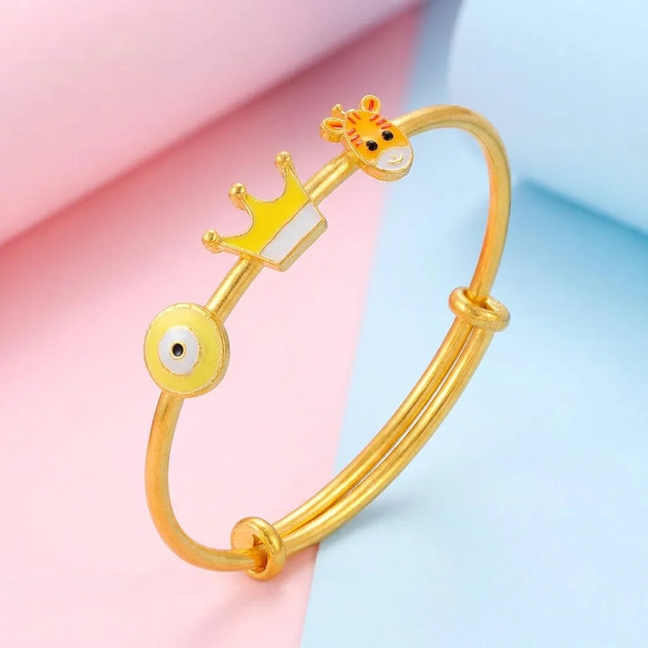 Silver Lucky Charm Kada Kada – Evil Eye, Crown & Giraffe – Main product image