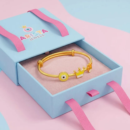 Silver Lucky Charm Kada Kada – Evil Eye, Crown & Giraffe – Arista Jewels packaging