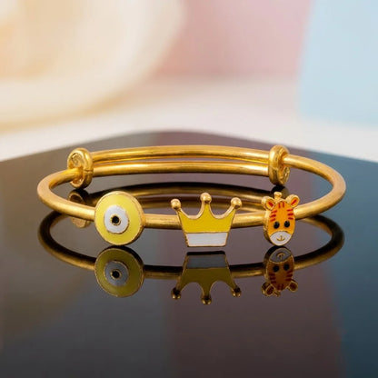 Silver Lucky Charm Kada Kada – Evil Eye, Crown & Giraffe – Reflective studio view