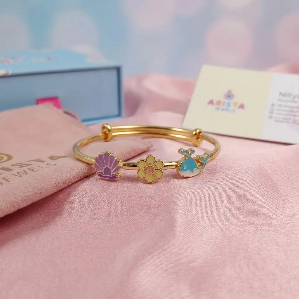 Silver Ocean Dreams Kada Kada – Seashell, Flower & Dolphin – Artistic styled product image
