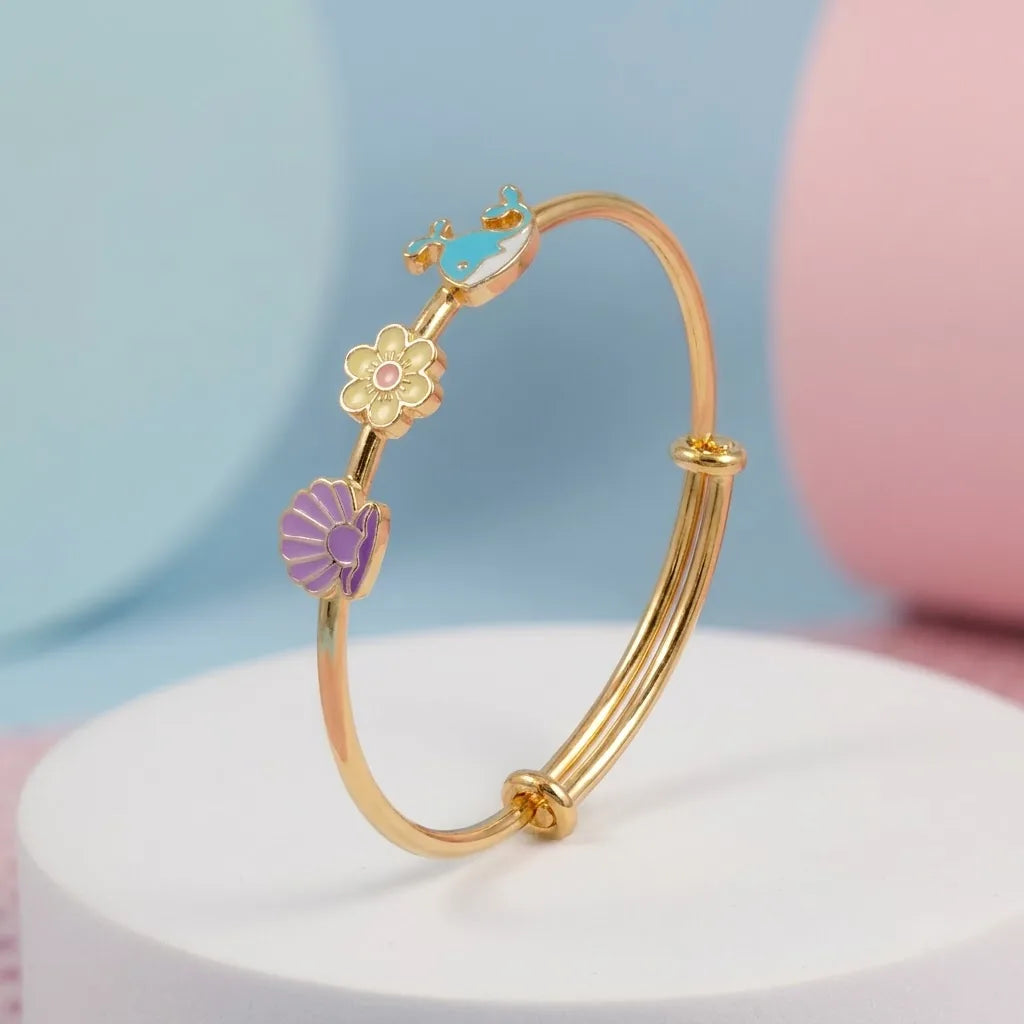 Silver Ocean Dreams Kada Kada – Seashell, Flower & Dolphin – Alternate dynamic angle