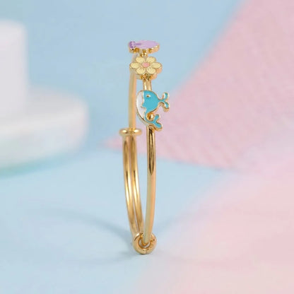Silver Ocean Dreams Kada Kada – Seashell, Flower & Dolphin – Side silhouette