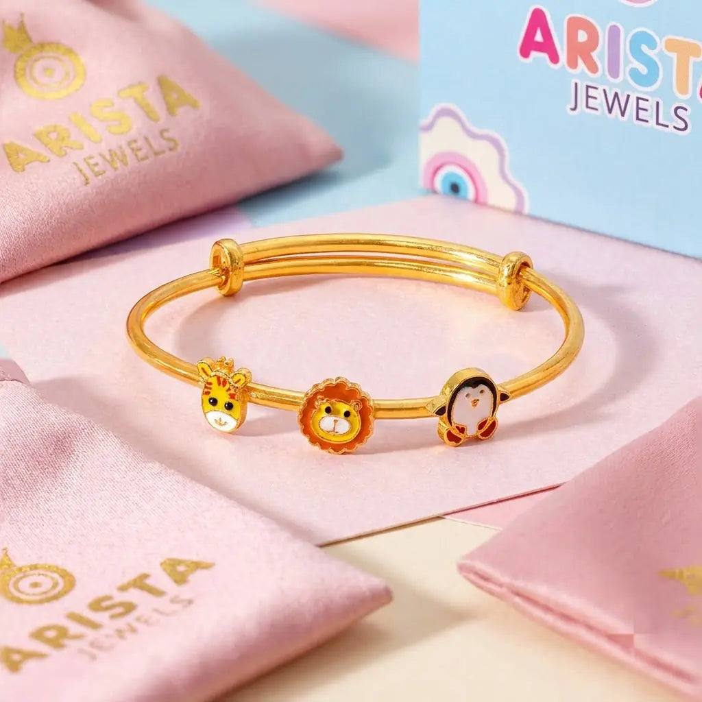 Silver Safari Fun Silver Kada – Giraffe, Lion & Penguin – Artistic styled product image