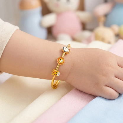 Silver Safari Fun Silver Kada – Giraffe, Lion & Penguin – Product shown on a child’s wrist