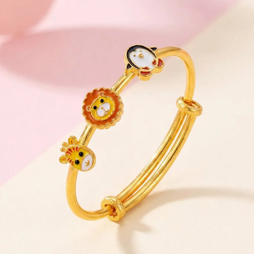 Silver Safari Fun Silver Kada – Giraffe, Lion & Penguin – Close-up product detail