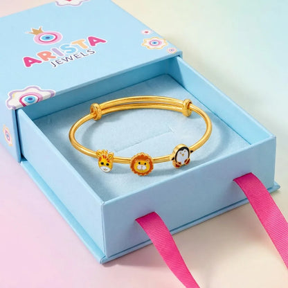 Silver Safari Fun Silver Kada – Giraffe, Lion & Penguin – Arista Jewels packaging