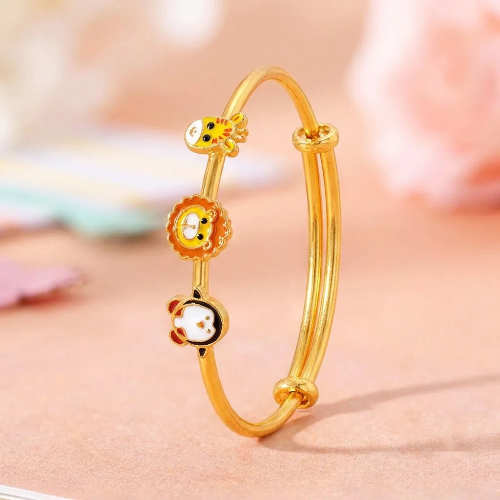 Silver Safari Fun Silver Kada – Giraffe, Lion & Penguin – Side silhouette