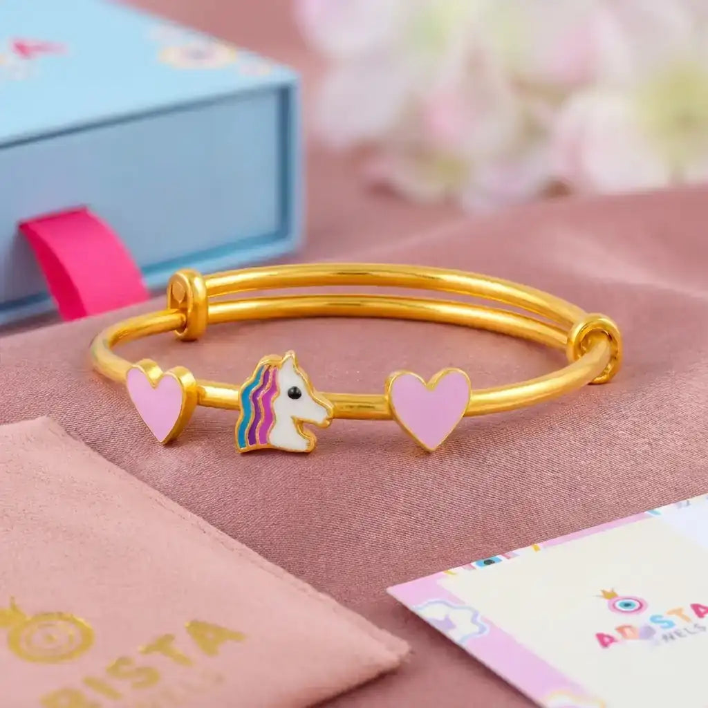 Silver Unicorn Dreams Silver Kada – Pink Hearts & Unicorn – gallery image 3
