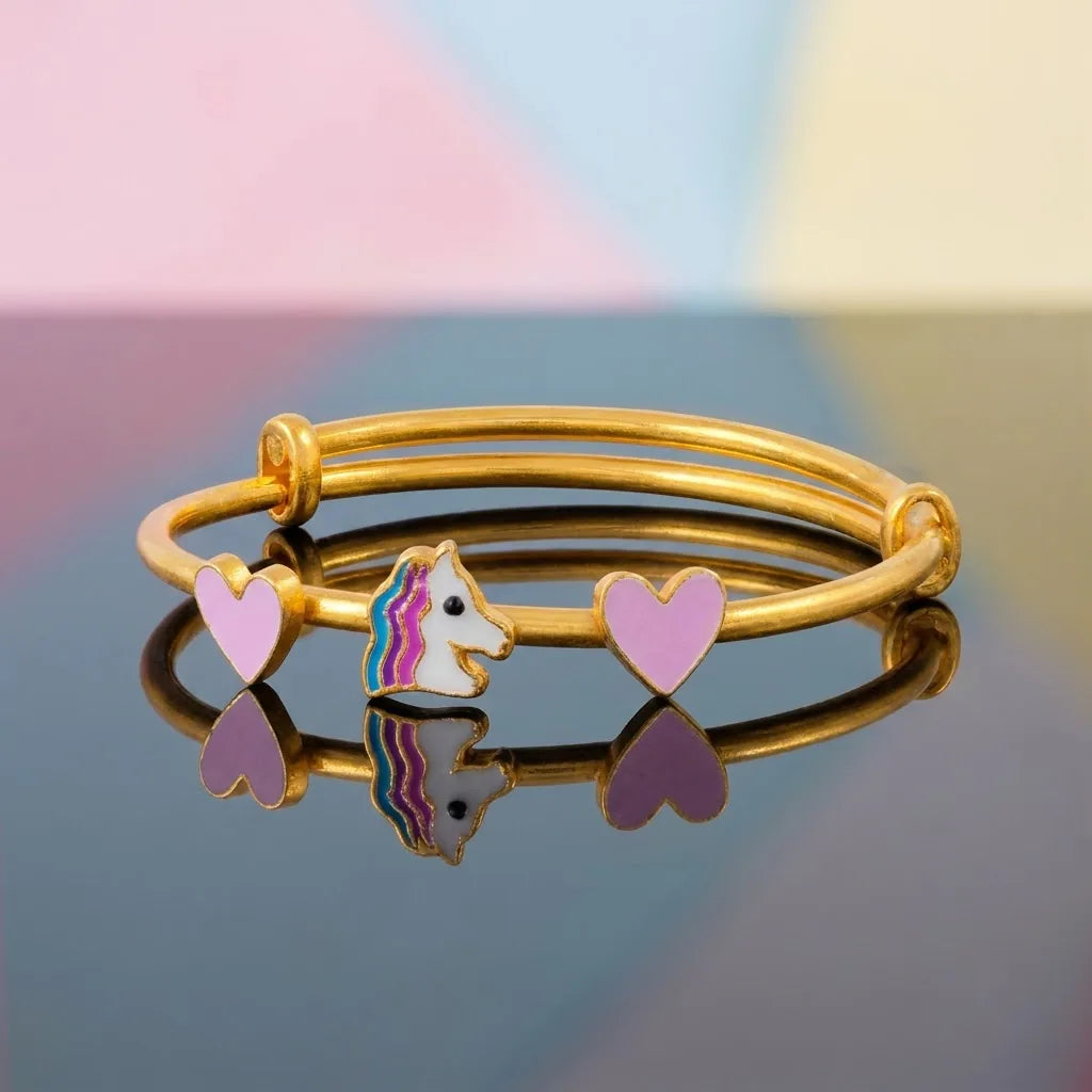 Silver Unicorn Dreams Silver Kada – Pink Hearts & Unicorn – main product image