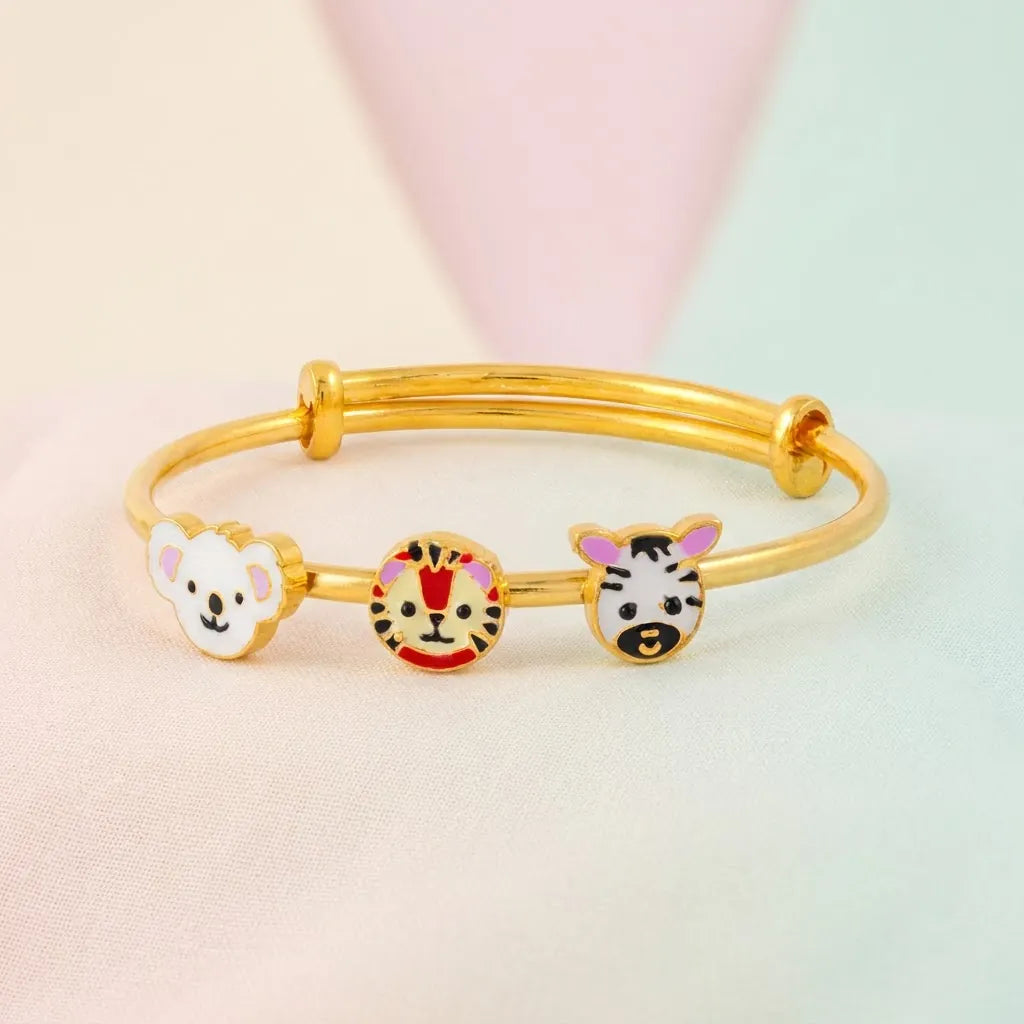 Silver Jungle Buddies Silver Kada – Koala, Lion & Zebra – main product image