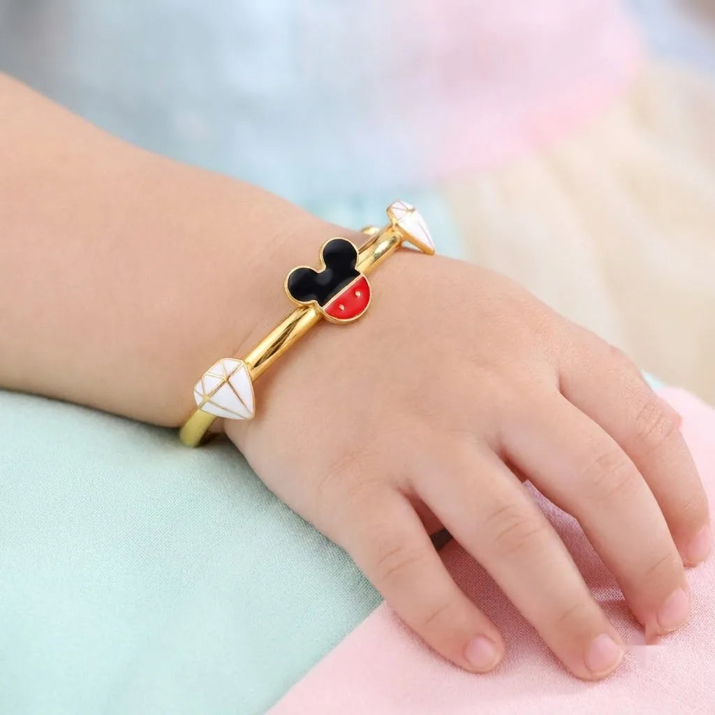 Silver Mickey Adjustable Silver Kada – Product shown on a child’s wrist
