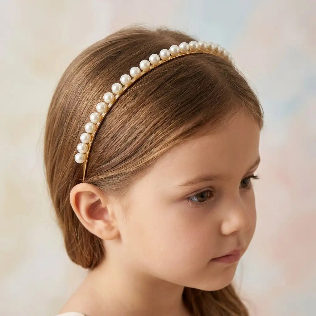 Silver Pearl Hair Band for Kids in Gold Plated Silver — Human Scale