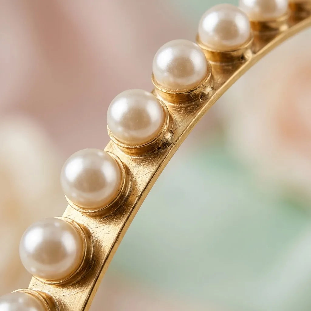Silver Pearl Hair Band for Kids in Gold Plated Silver — Macro Detail