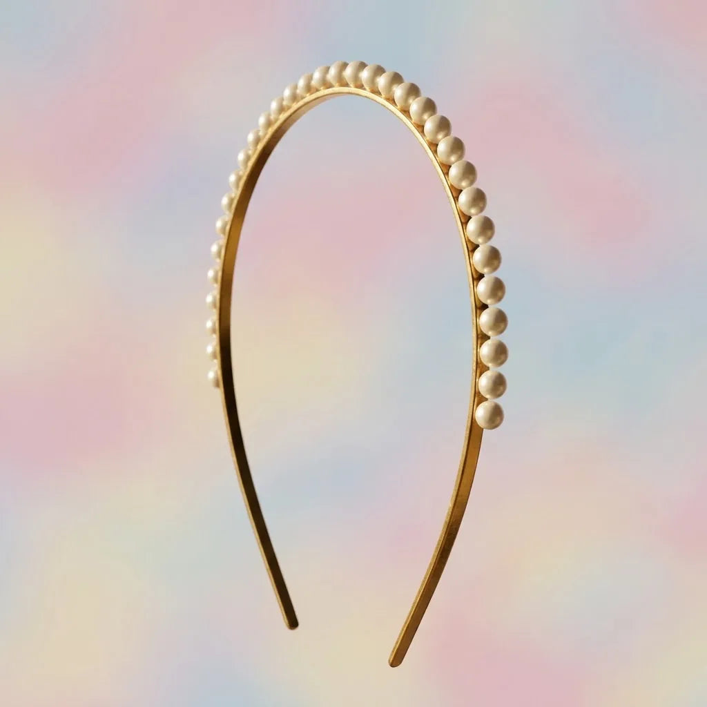 Silver Pearl Hair Band for Kids in Gold Plated Silver — Side Profile