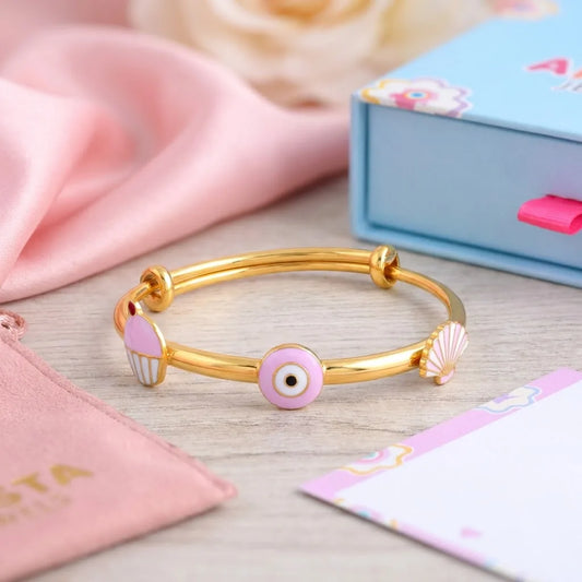 Silver Pink Evil Eye Adjustable Kada – Artistic styled product image